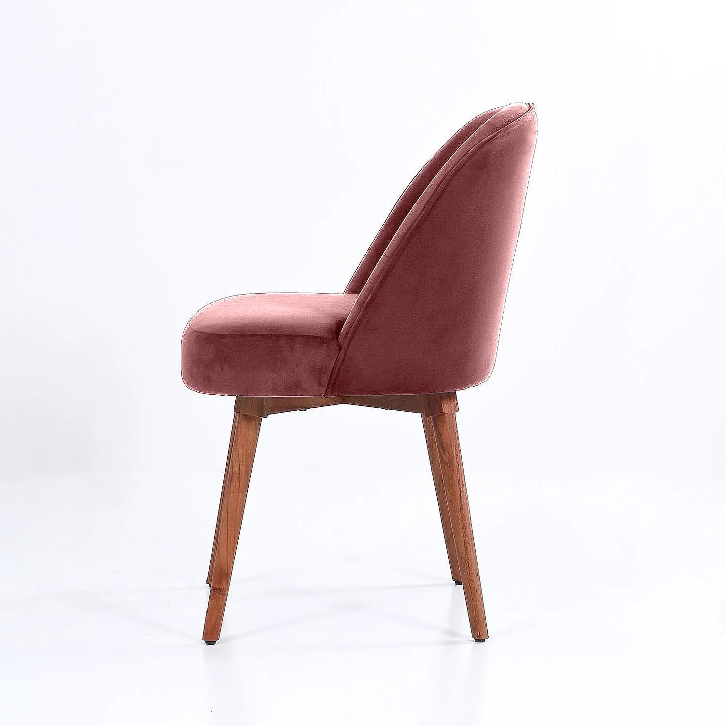 Lugo Wooden Accent Chair ( Mauve Velvet Fabric, Natural Finish )