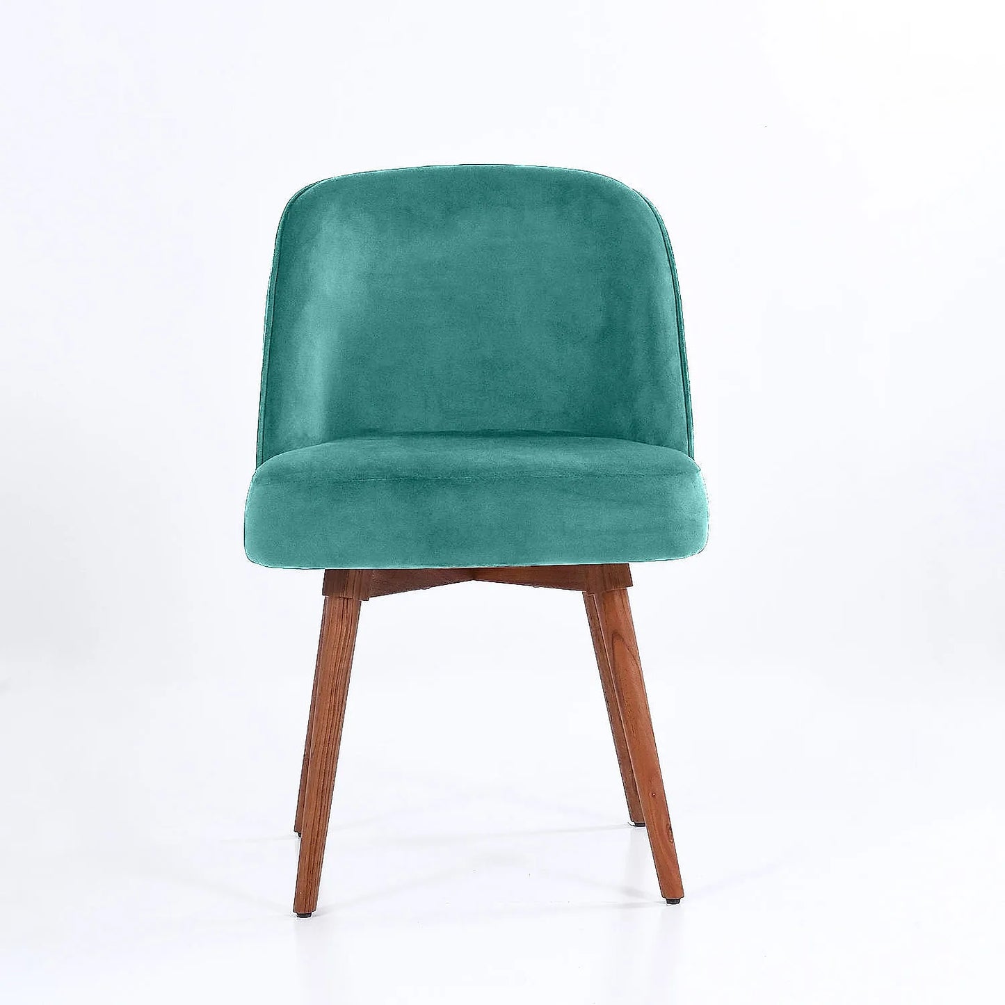 Lugo Wooden Accent Chair ( Sea Green Velvet Fabric, Natural Finish )