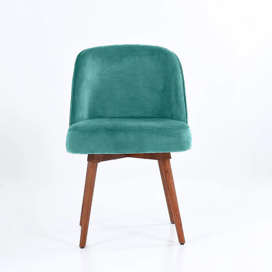 Lugo Wooden Accent Chair ( Sea Green Velvet Fabric, Natural Finish )