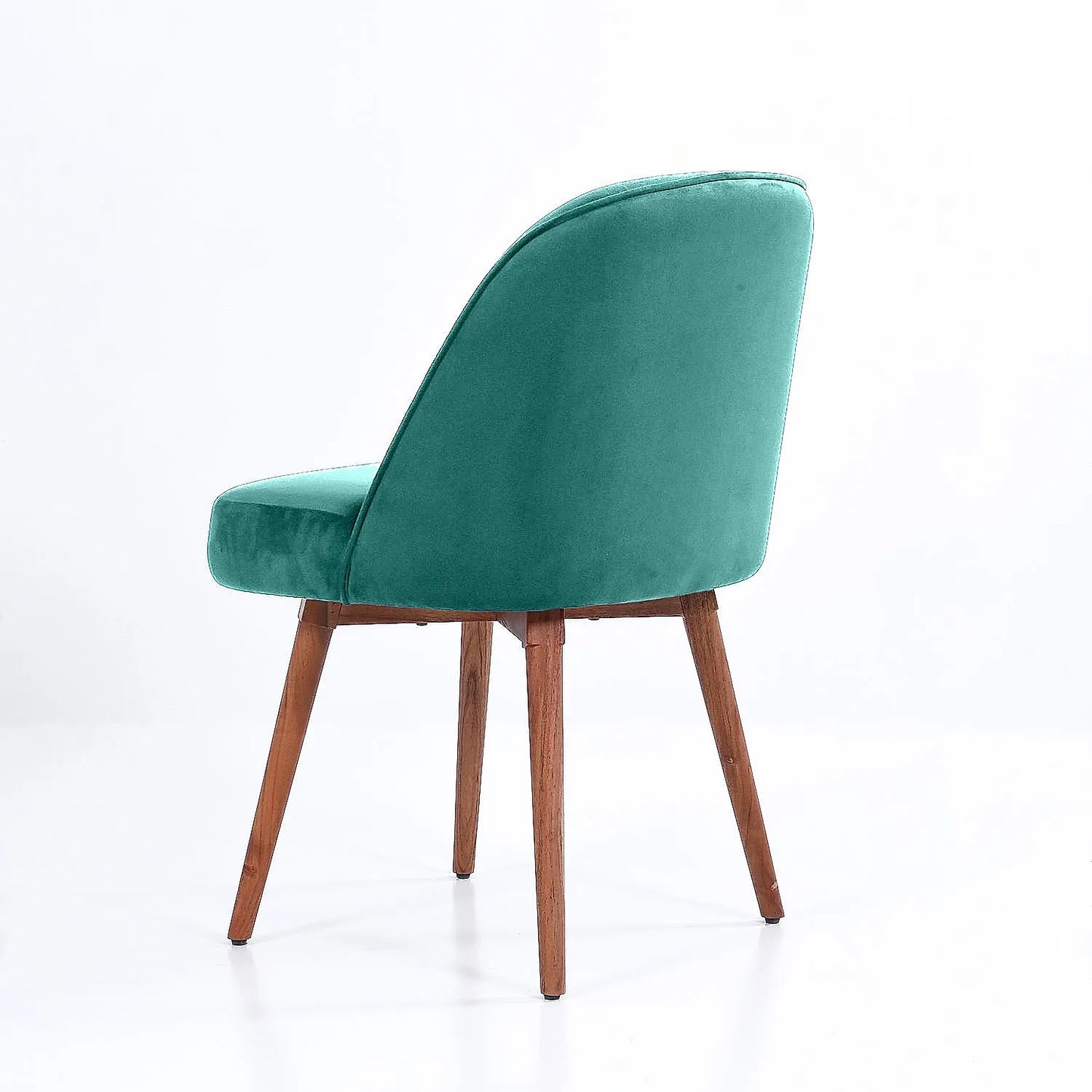 Lugo Wooden Accent Chair ( Sea Green Velvet Fabric, Natural Finish )