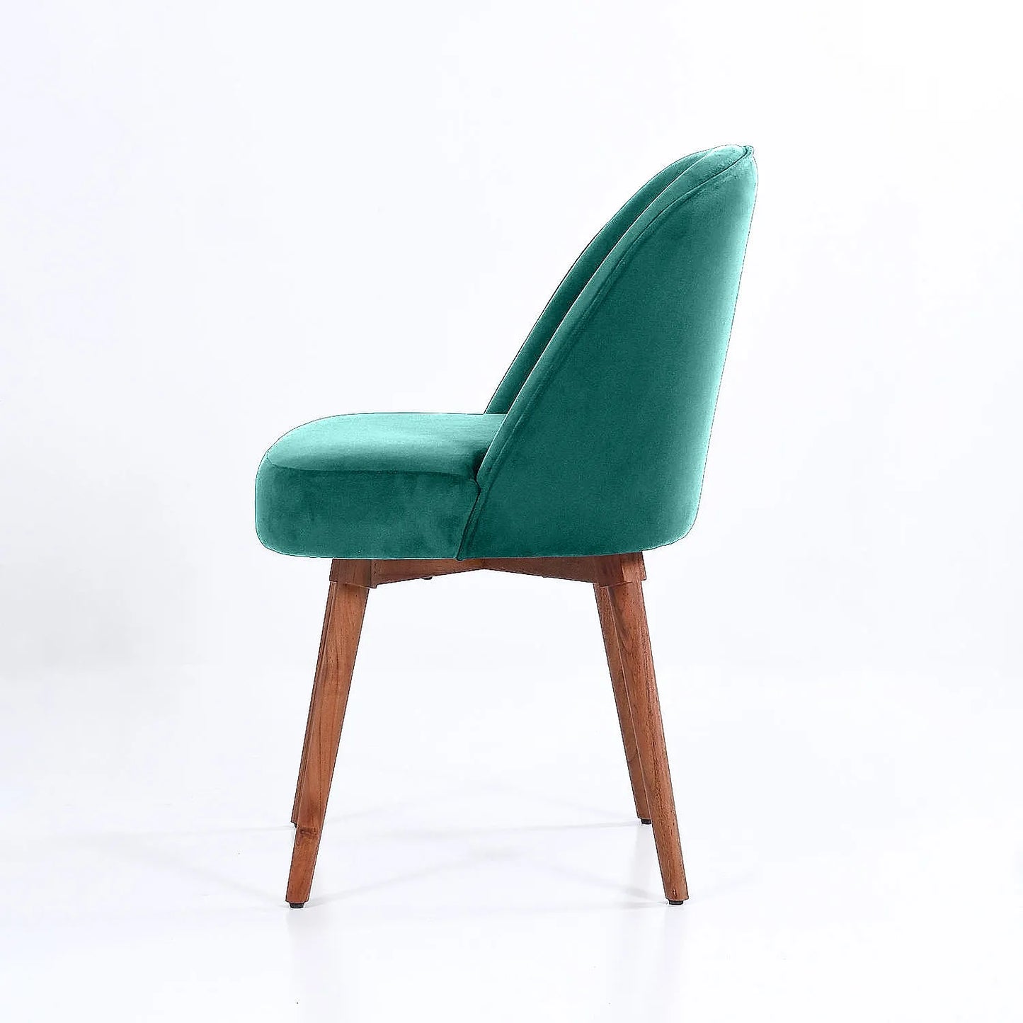Lugo Wooden Accent Chair ( Sea Green Velvet Fabric, Natural Finish )