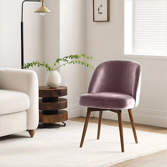 Lugo Wooden Accent Chair ( Pink Velvet Fabric, Natural Finish )