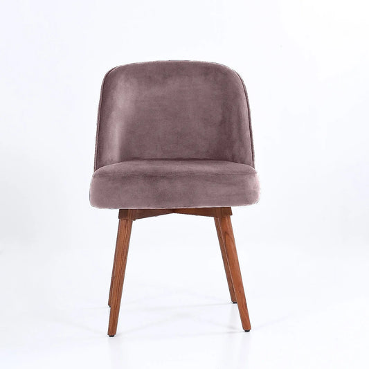 Lugo Wooden Accent Chair ( Pink Velvet Fabric, Natural Finish )