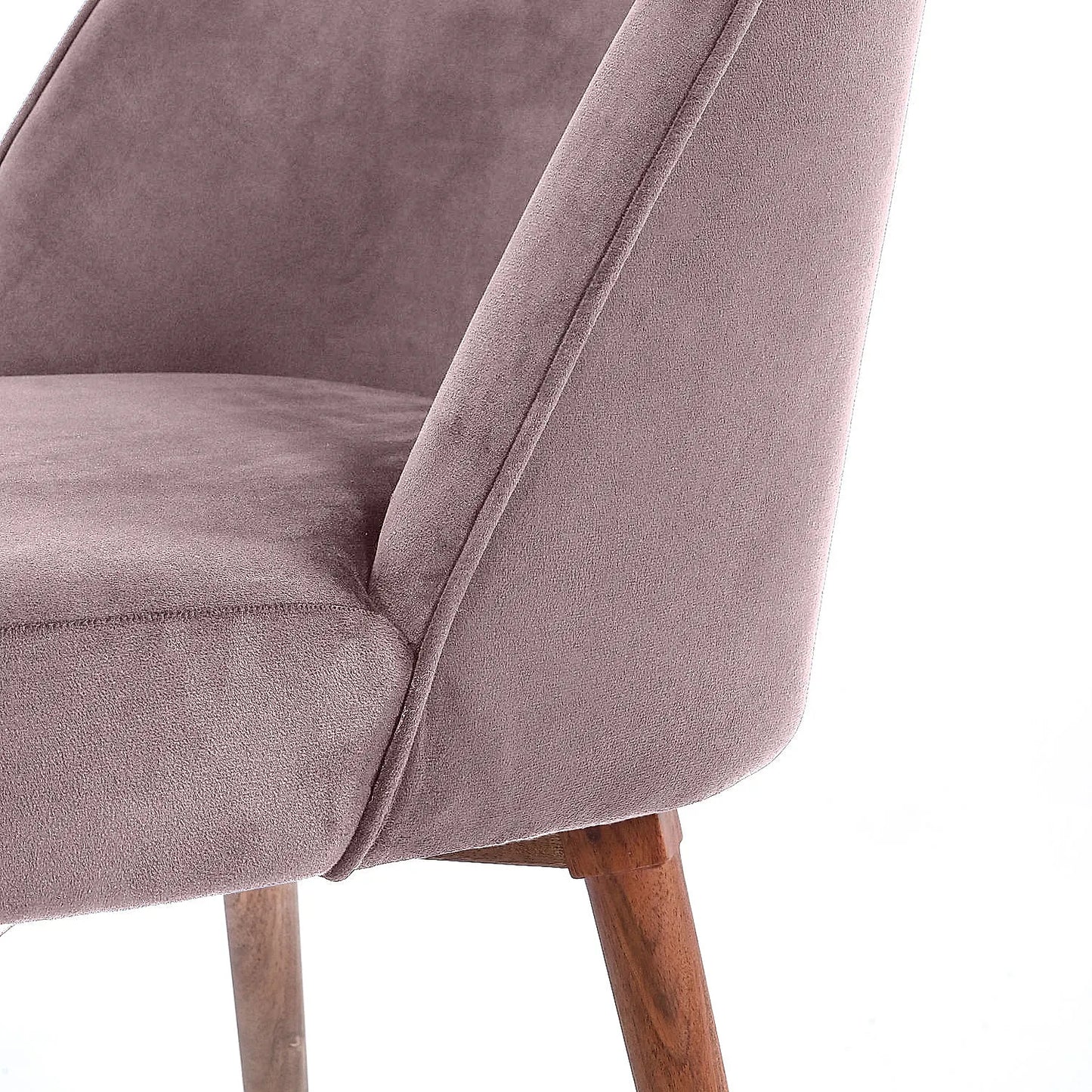 Lugo Wooden Accent Chair ( Pink Velvet Fabric, Natural Finish )