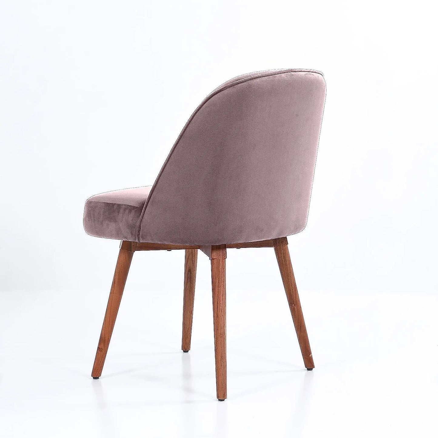 Lugo Wooden Accent Chair ( Pink Velvet Fabric, Natural Finish )