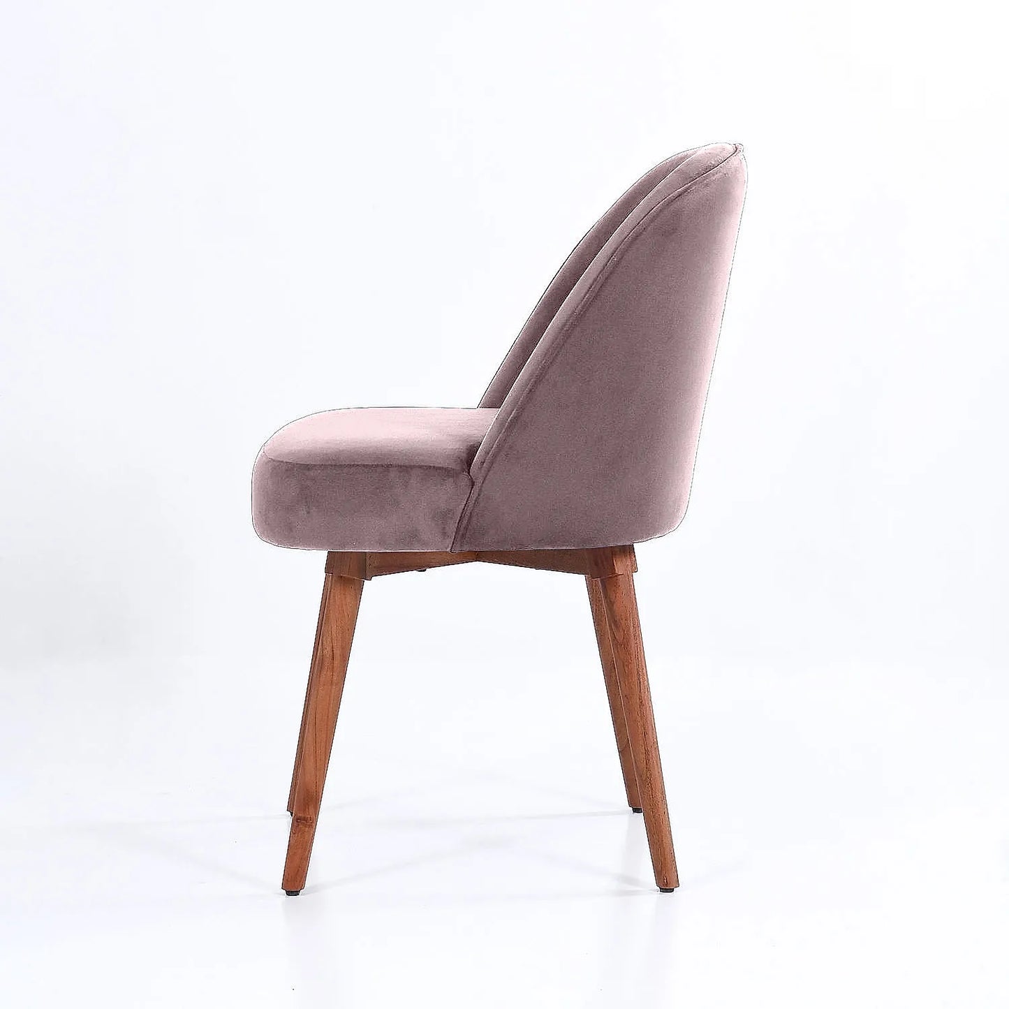 Lugo Wooden Accent Chair ( Pink Velvet Fabric, Natural Finish )