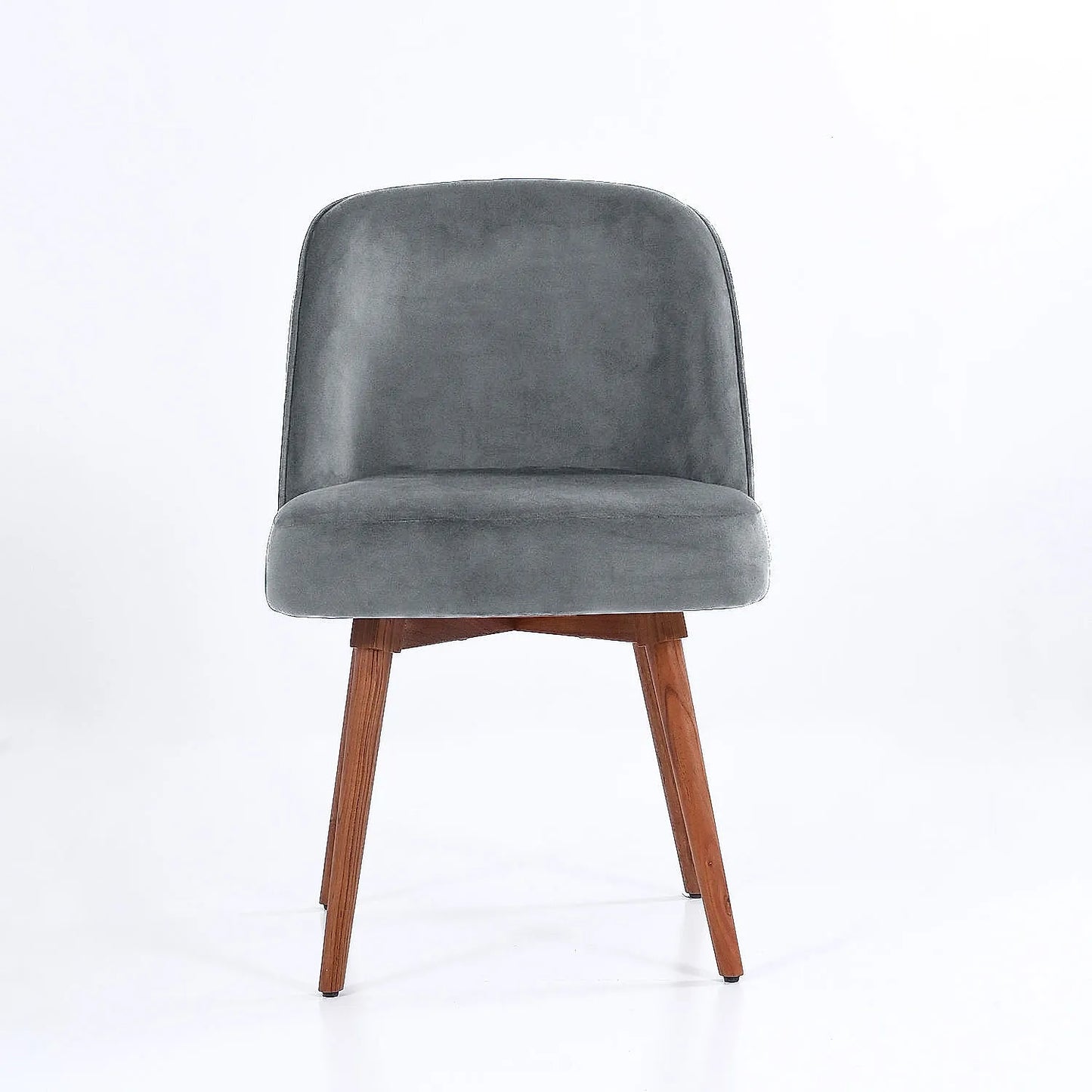 Lugo Wooden Accent Chair ( Grey Velvet Fabric, Natural Finish )