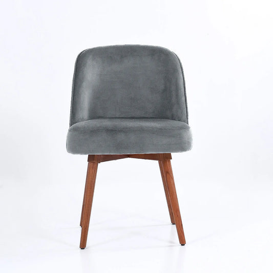 Lugo Wooden Accent Chair ( Grey Velvet Fabric, Natural Finish )