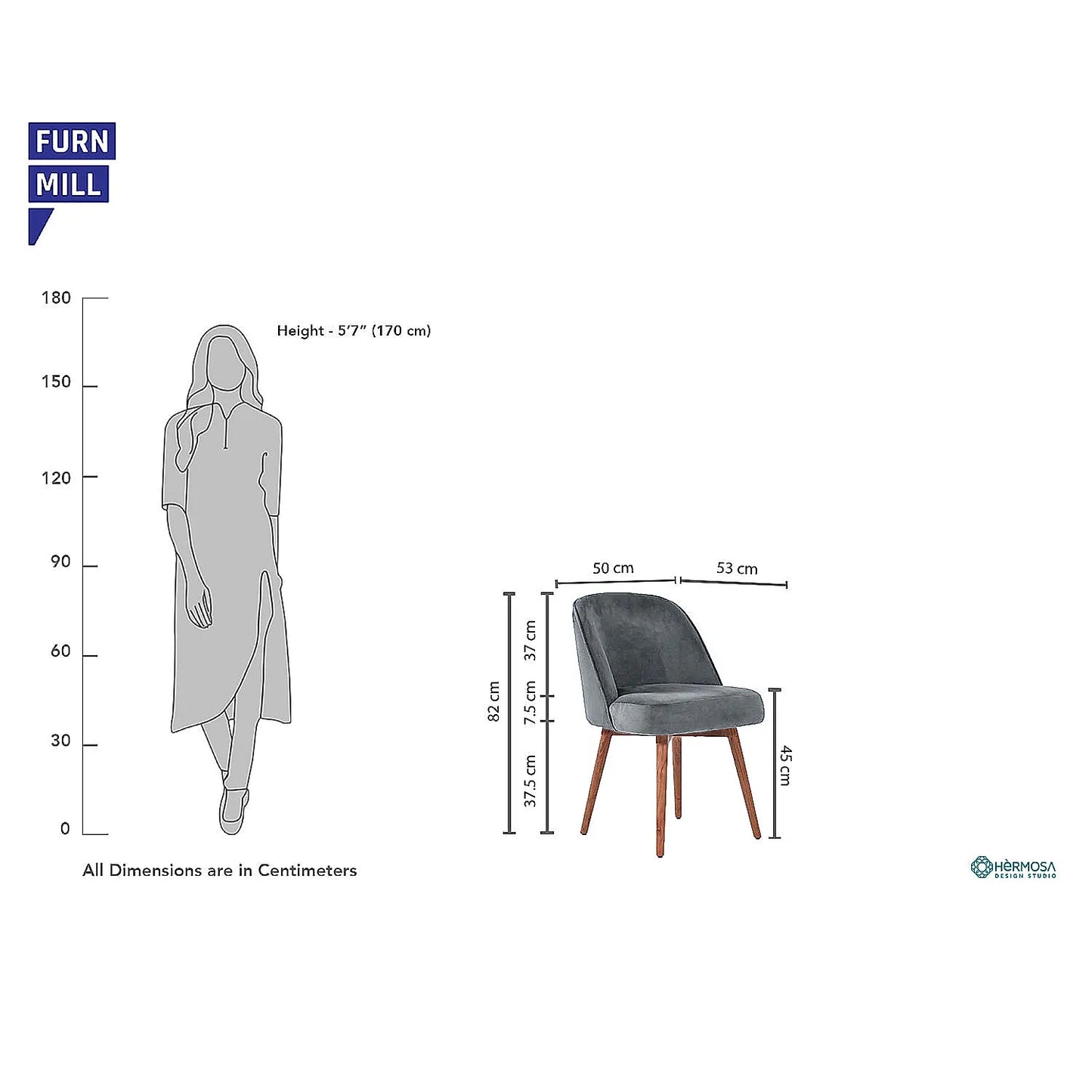 Lugo Wooden Accent Chair ( Grey Velvet Fabric, Natural Finish )