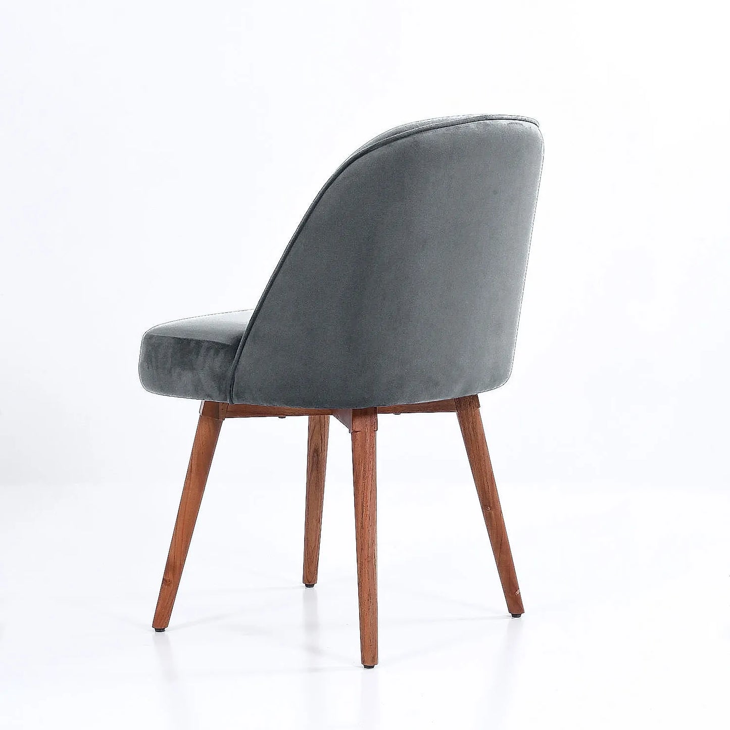 Lugo Wooden Accent Chair ( Grey Velvet Fabric, Natural Finish )
