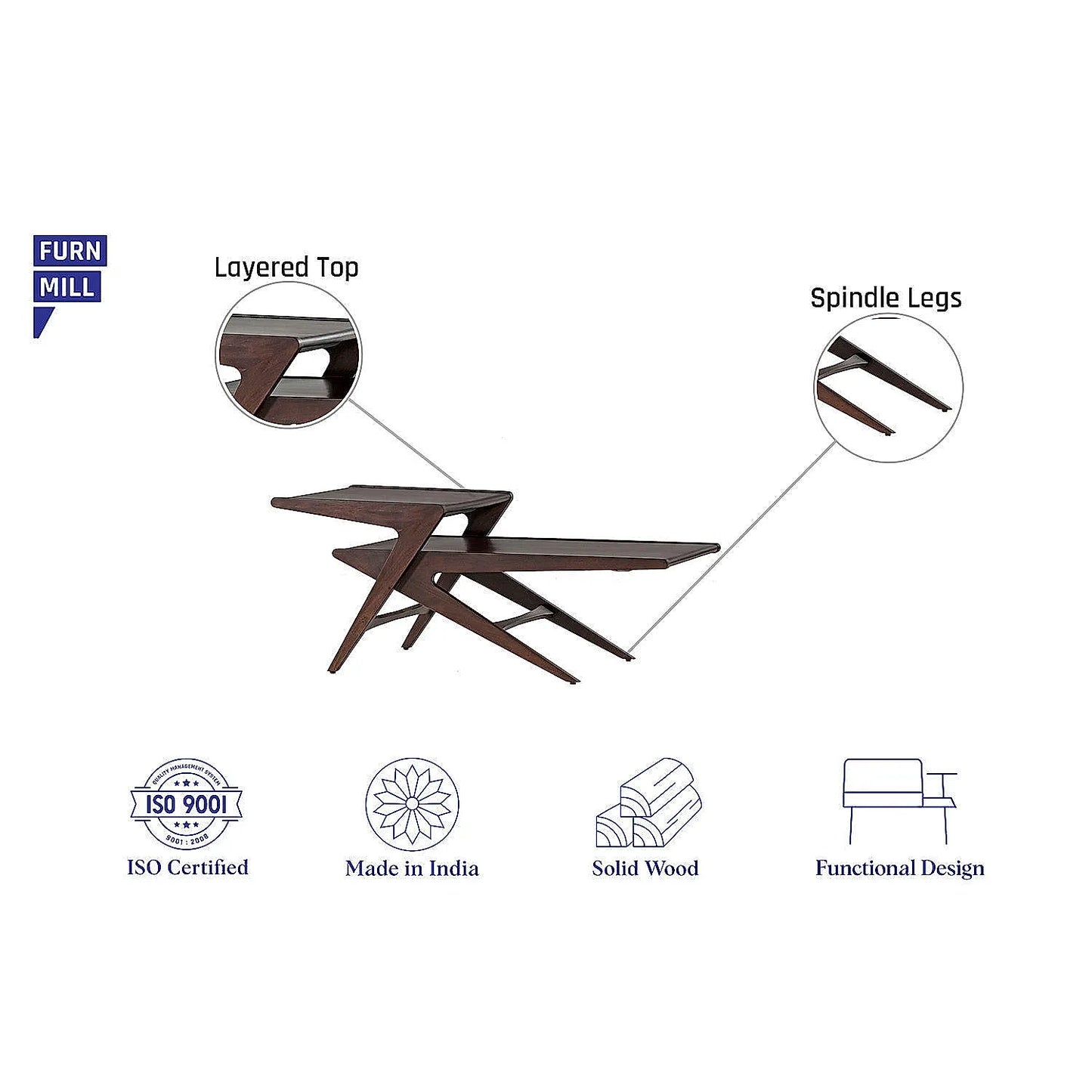 Rocket Wooden Center Table in Dark Walnut Finish