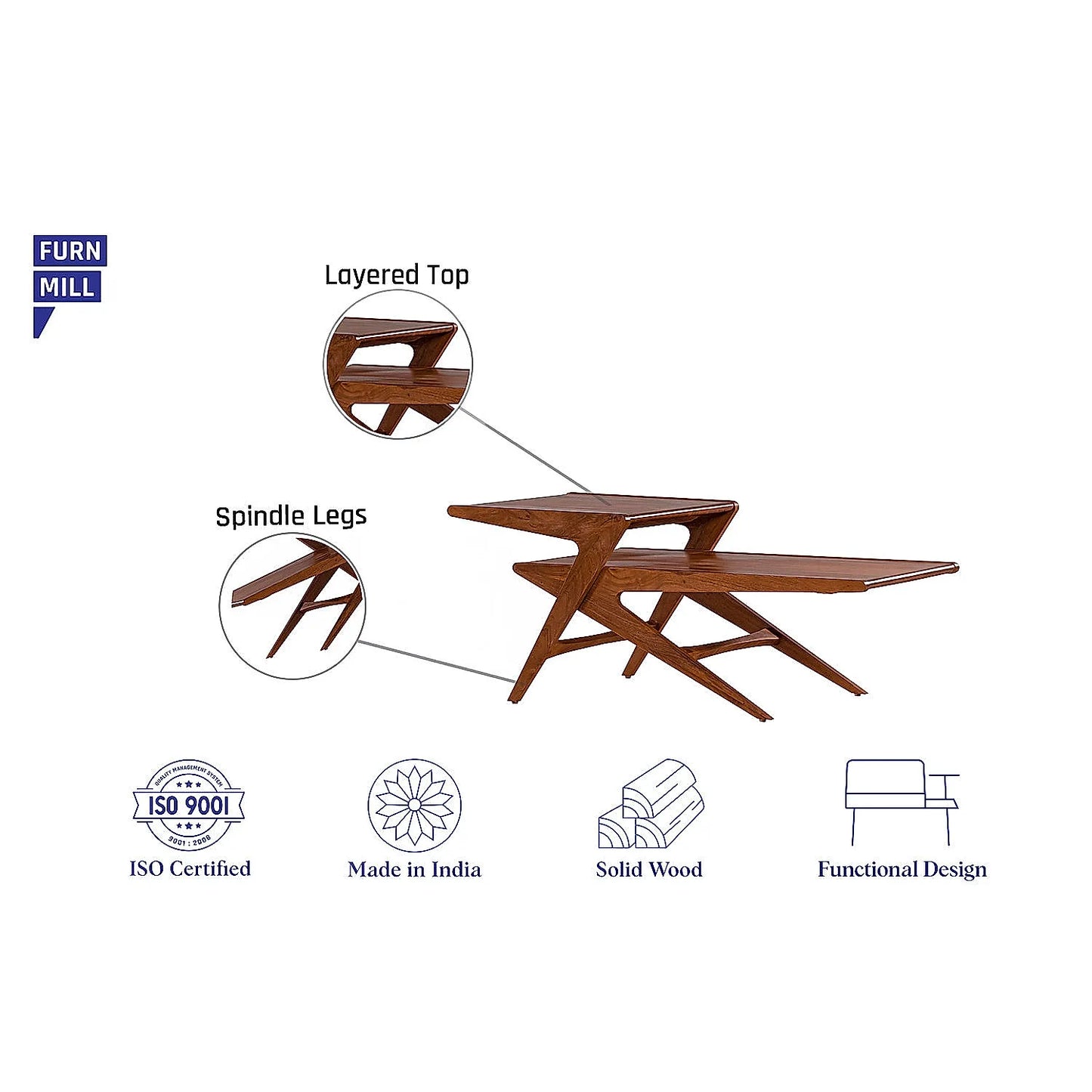 Rocket Wooden Center Table in Teak Finish