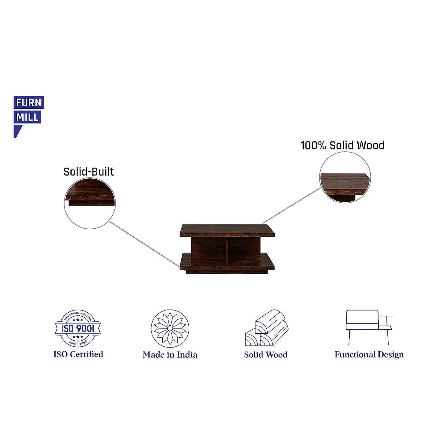 California Wooden Center Table in Dark Walnut Finish