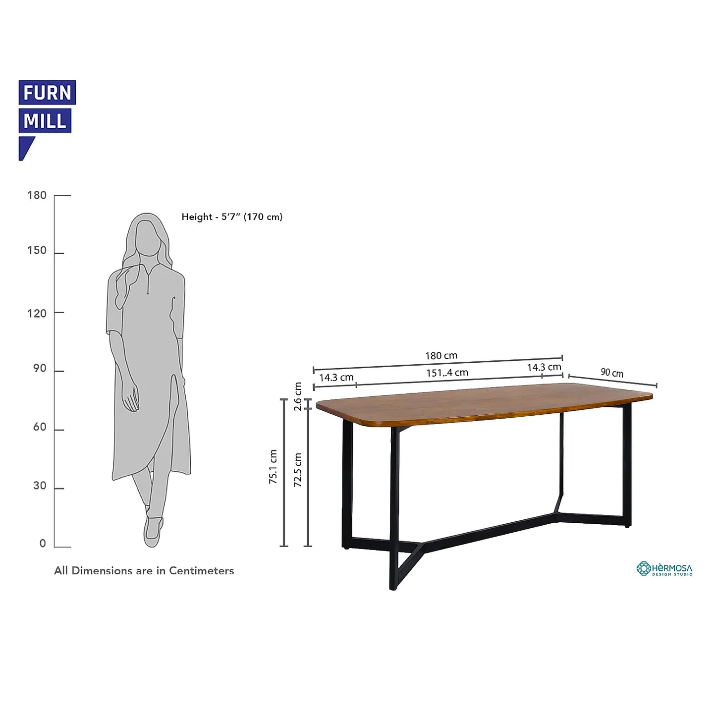 Willow Wooden 6 Seater Dining Table