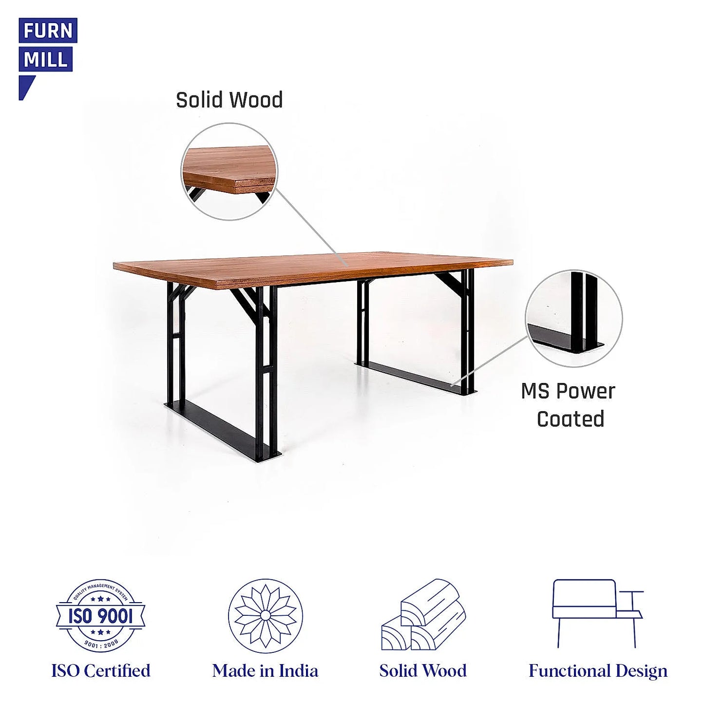 Danish Wooden 6 Seater Dining Table (Natural Finish)