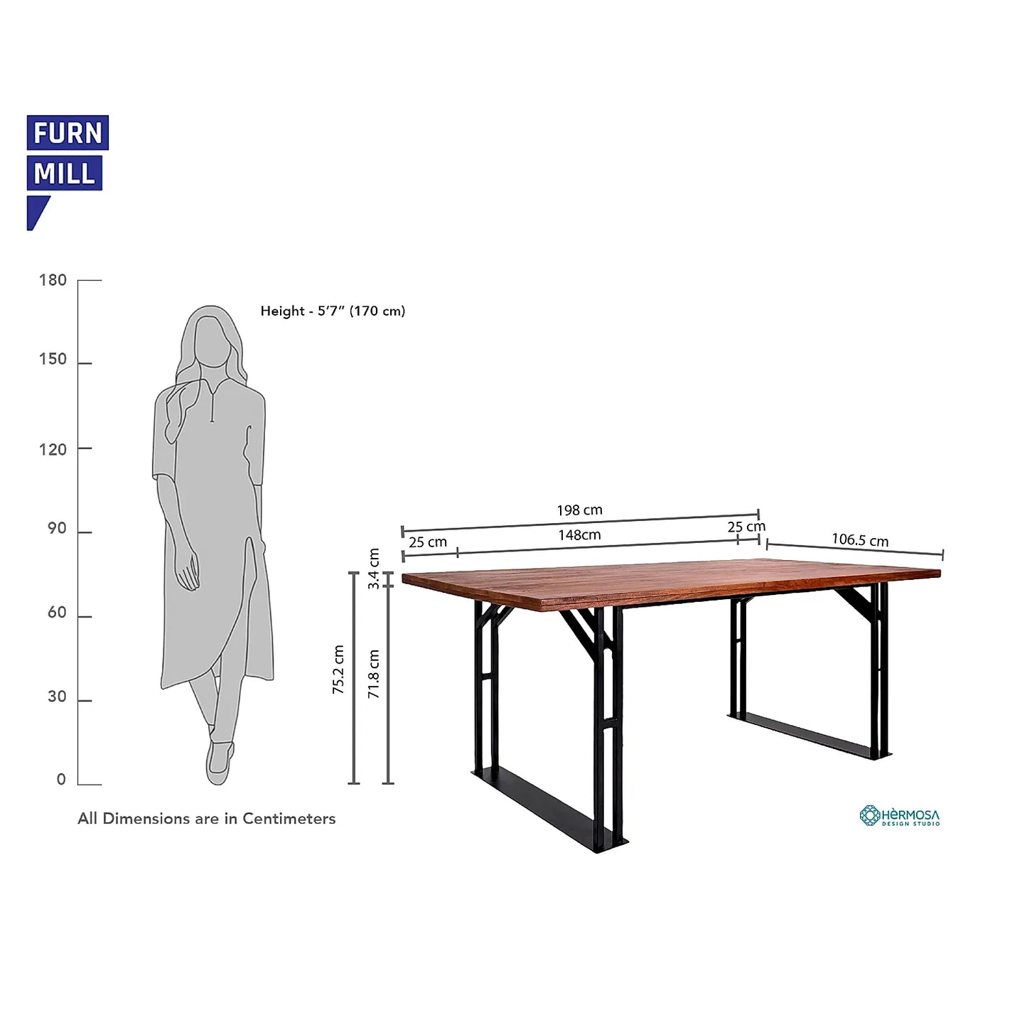 Danish Wooden 6 Seater Dining Table (Natural Finish)