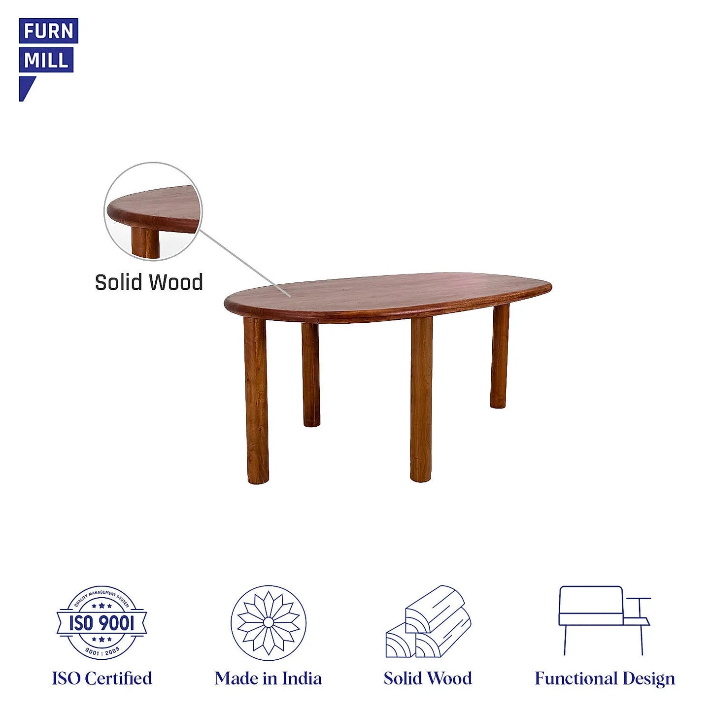 Melton Wooden 4 Seater Dining Table in Natural Finish