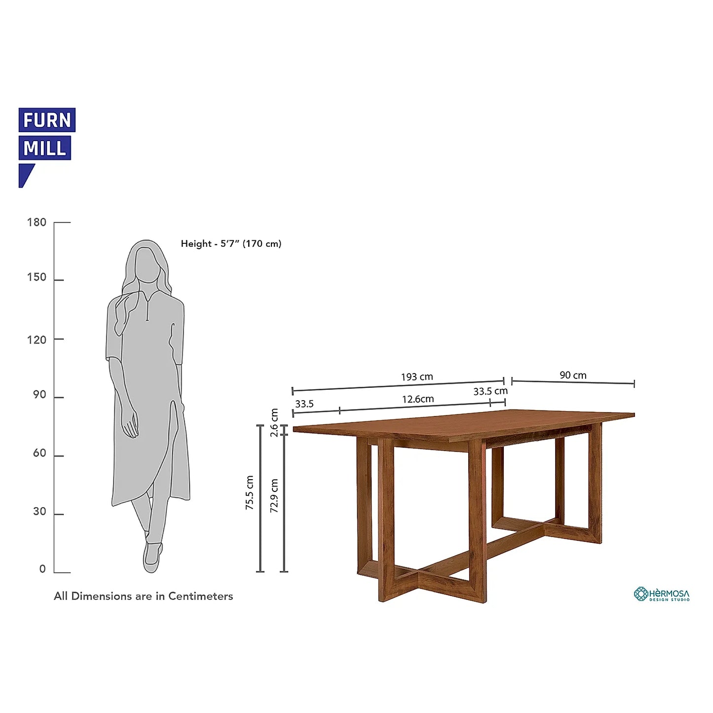 Oberon Wooden 6 Seater Dining Table (Natural Finish)
