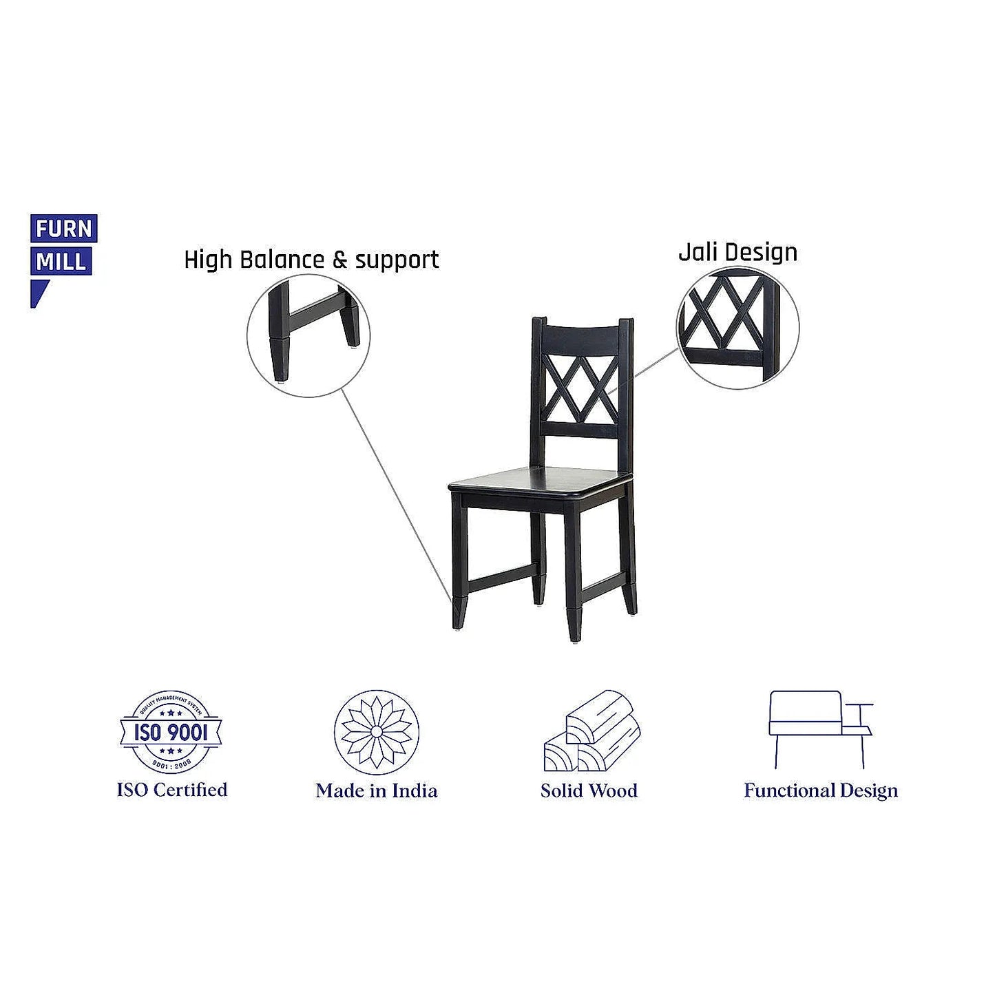 Diana Wooden Dining Chair - Set of 2 - Ebony Finish