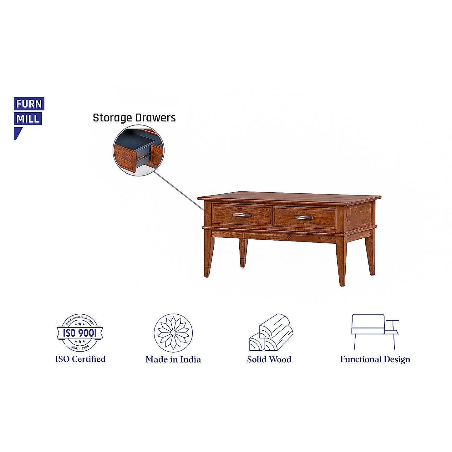 Oxford Wooden Center Table (Teak Finish)