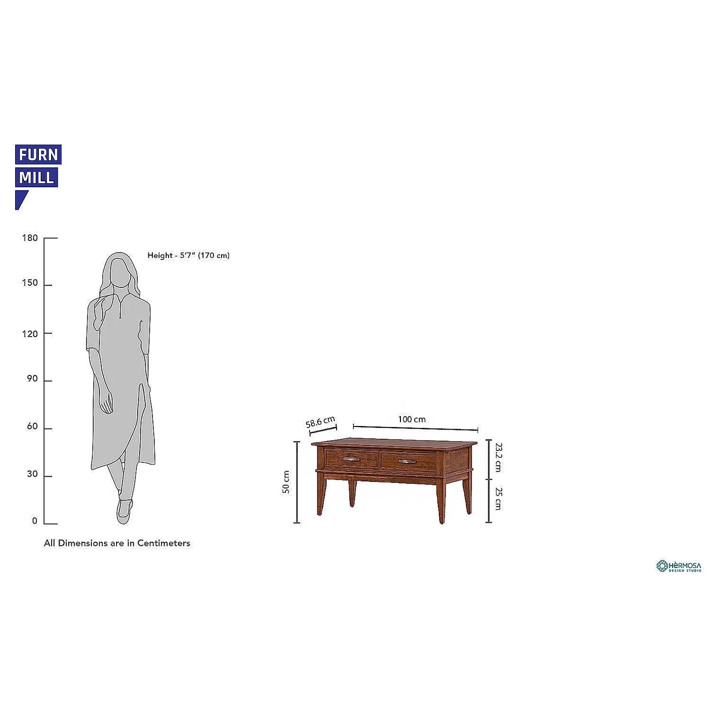 Oxford Wooden Center Table (Teak Finish)