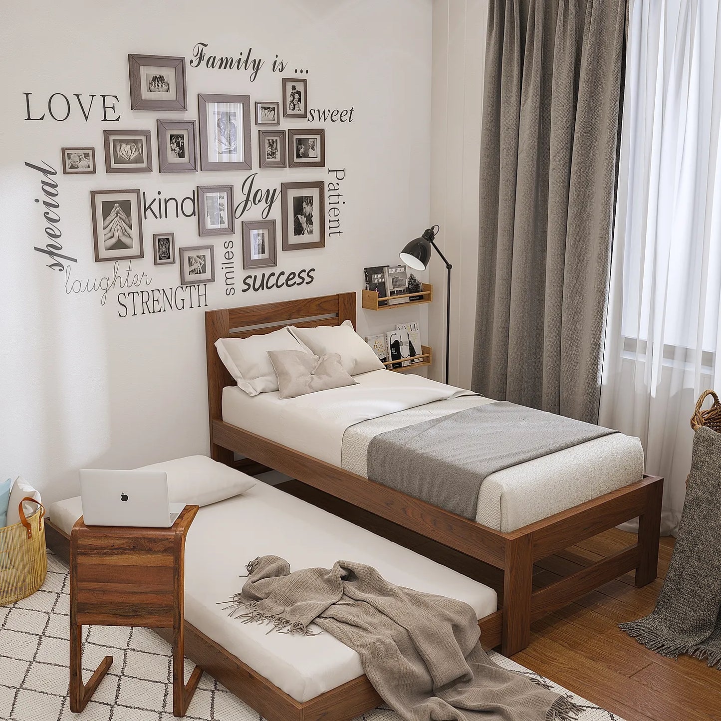 Boston Wooden Trundle Single Bed in Natural Finish