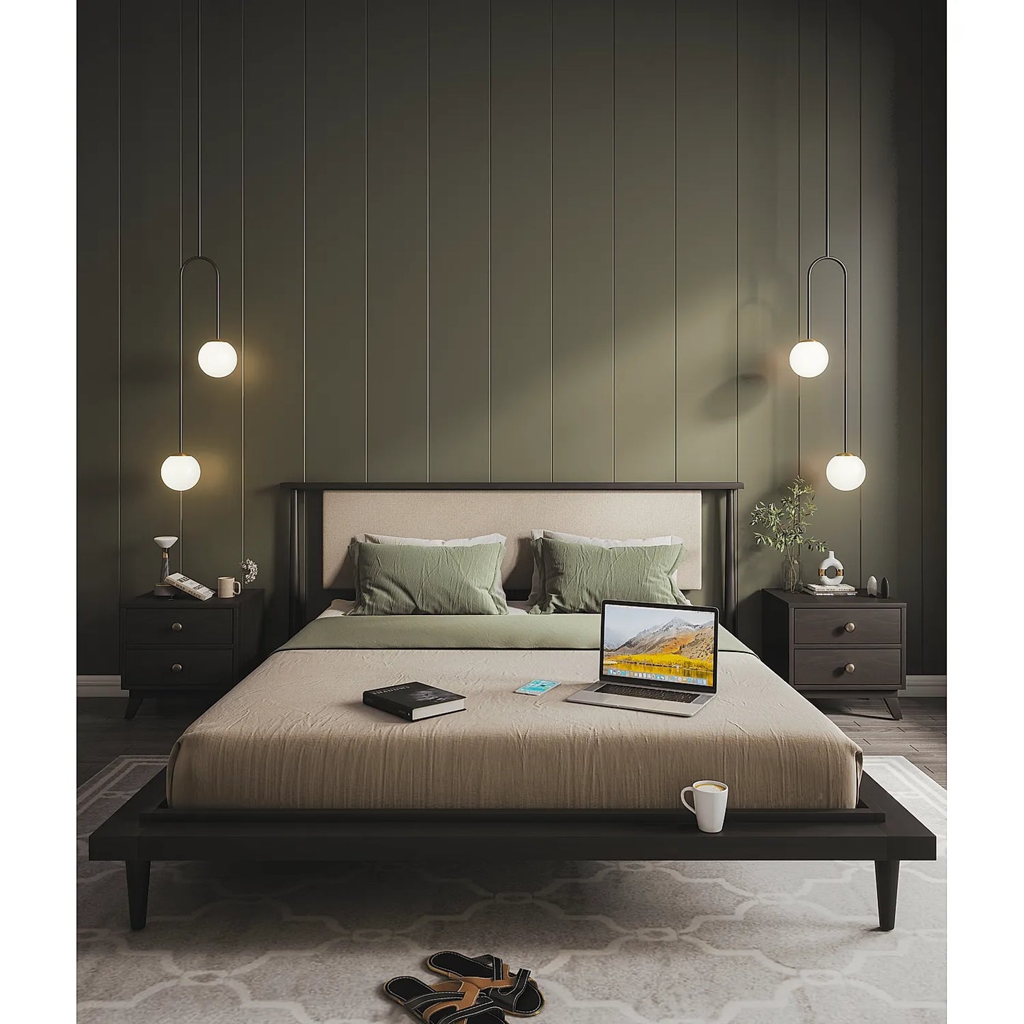 Cleo Queen Size Wooden Bed in Dark Walnut Finish