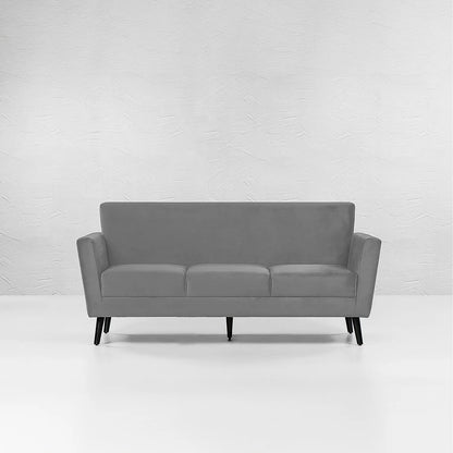 Cairo Wooden 3 Seater Sofa (Velvet, Grey)