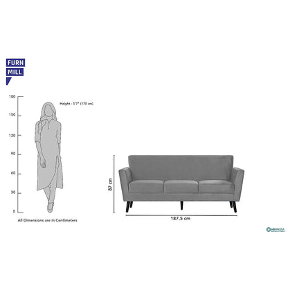 Cairo Wooden 3 Seater Sofa (Velvet, Grey)