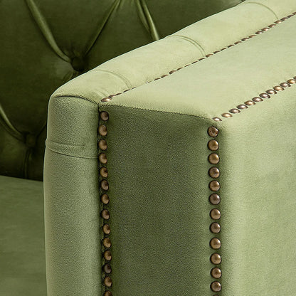 Manchester 1 Seater Wooden Sofa (Velvet, Green)