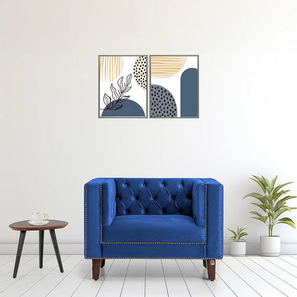 Manchester 1 Seater Wooden Sofa (Velvet, Blue)