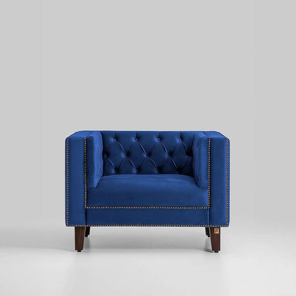 Manchester 1 Seater Wooden Sofa (Velvet, Blue)