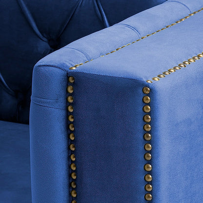 Manchester 1 Seater Wooden Sofa (Velvet, Blue)