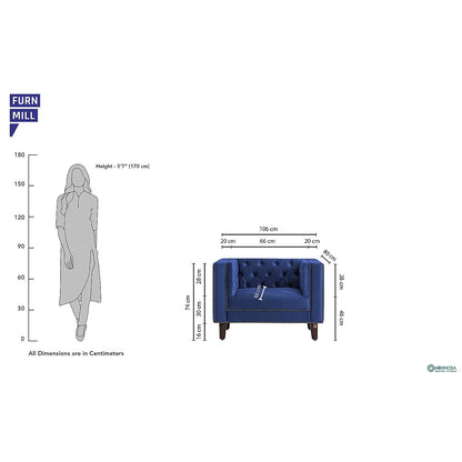 Manchester 1 Seater Wooden Sofa (Velvet, Blue)
