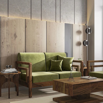 Crate 2 Seater Wooden Sofa (Velvet, Green)