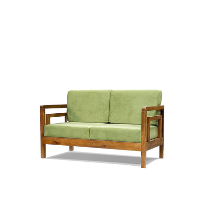 Crate 2 Seater Wooden Sofa (Velvet, Green)