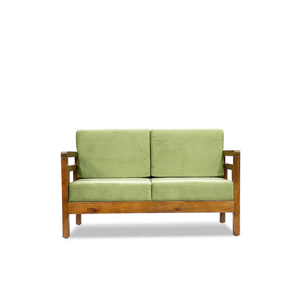 Crate 2 Seater Wooden Sofa (Velvet, Green)