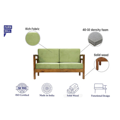 Crate 2 Seater Wooden Sofa (Velvet, Green)