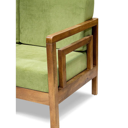 Crate 2 Seater Wooden Sofa (Velvet, Green)